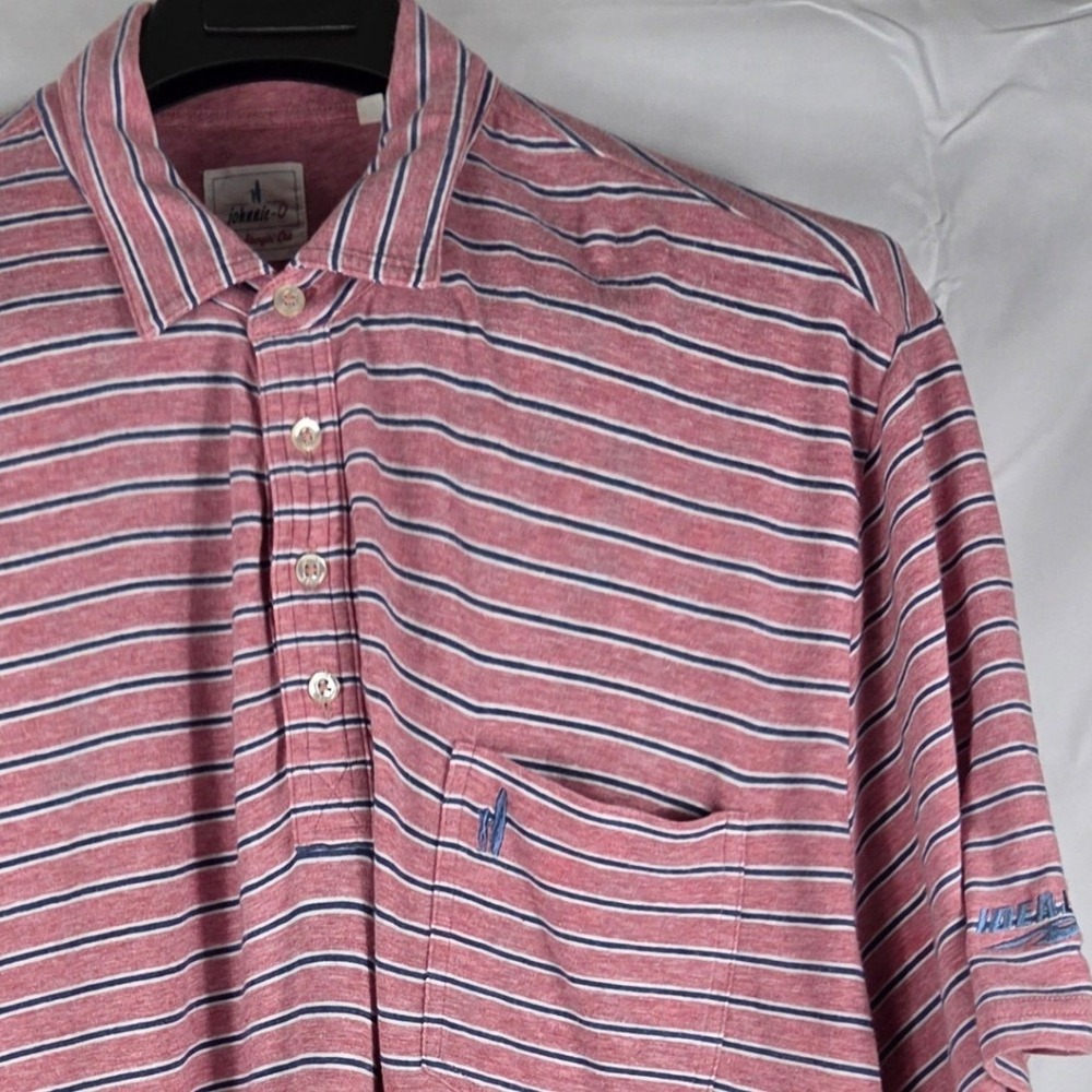 Johnnie-O Hangin Out Mens XXL Polo Shirt Red Navy Blue Striped Short Sleeve XXL